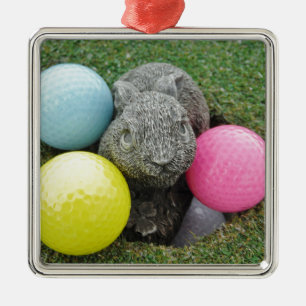 Bunny with pink blue yellow egg metal ornament
