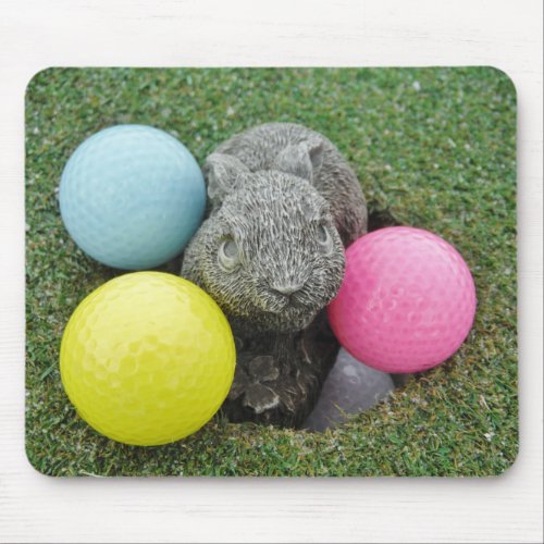 Bunny with pink blue yellow egg mouse pad
