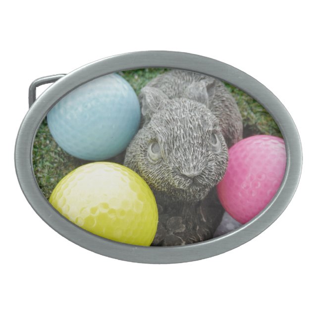 Bunny with pink blue yellow egg oval belt buckle (Front)