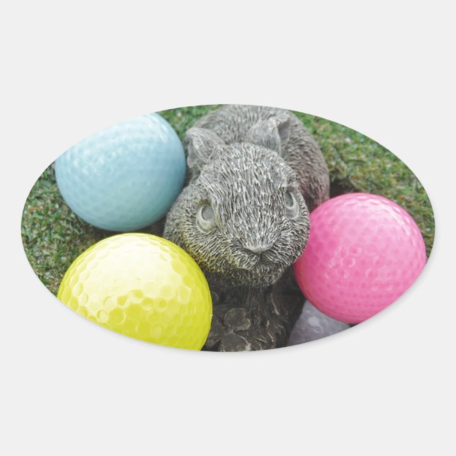 Bunny with pink blue yellow egg oval sticker (Front)