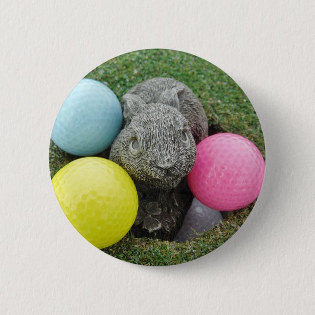 Bunny with pink blue yellow egg pinback button (Front)
