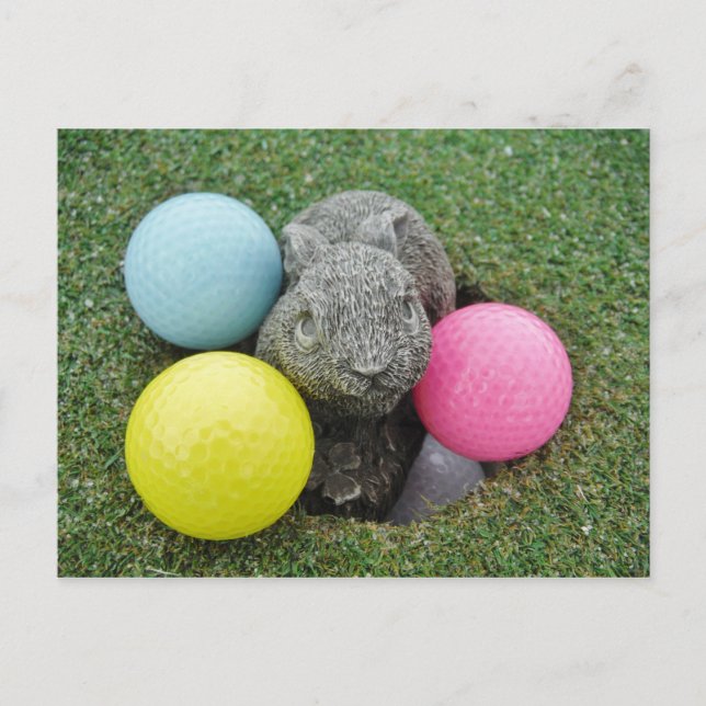 Bunny with pink blue yellow egg postcard (Front)