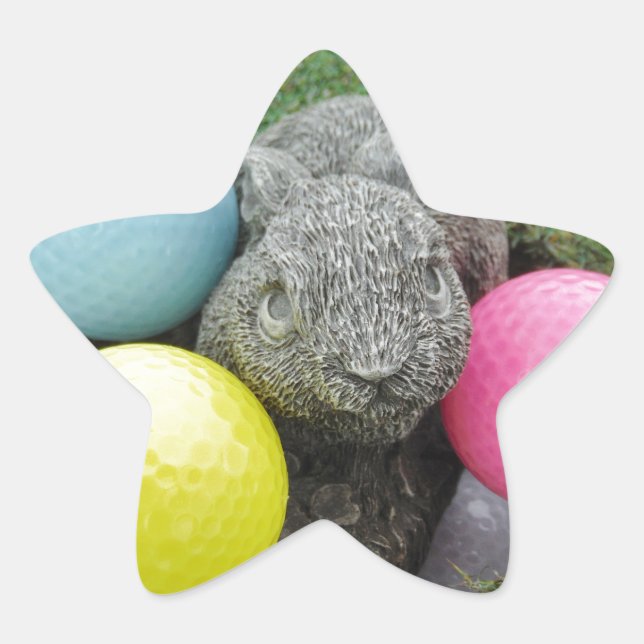Bunny with pink blue yellow egg star sticker (Front)