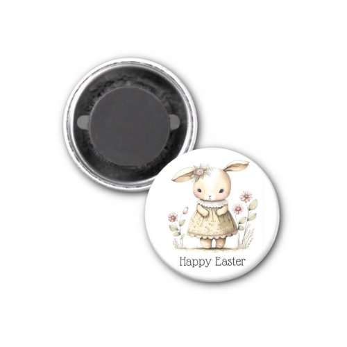 Bunny with pink flowers cute whimsical Easter Magnet