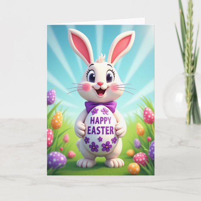 Bunny With Polka Dot Egg Card (Front)