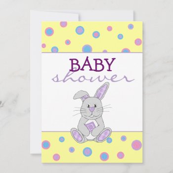 Bunny With Purple Plaid Baby Shower Invitation by sfcount at Zazzle