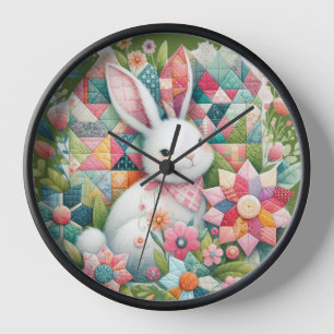 Bunny with Quilt and Flowers Clock