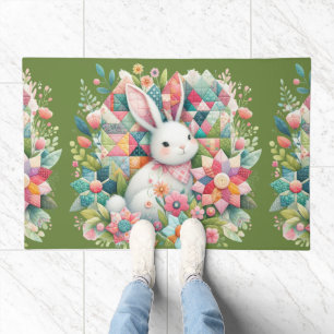 Bunny with Quilt and Flowers Doormat