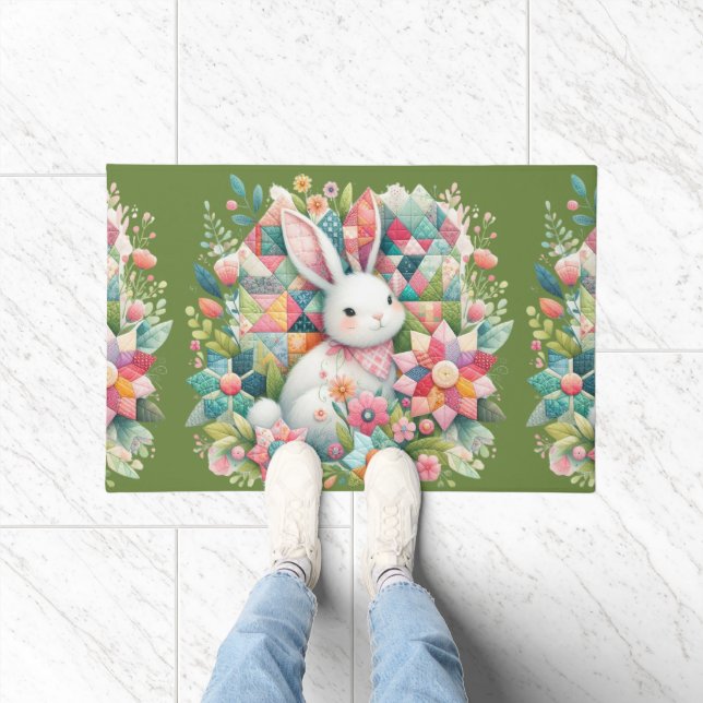 Bunny with Quilt and Flowers Doormat (Indoor)