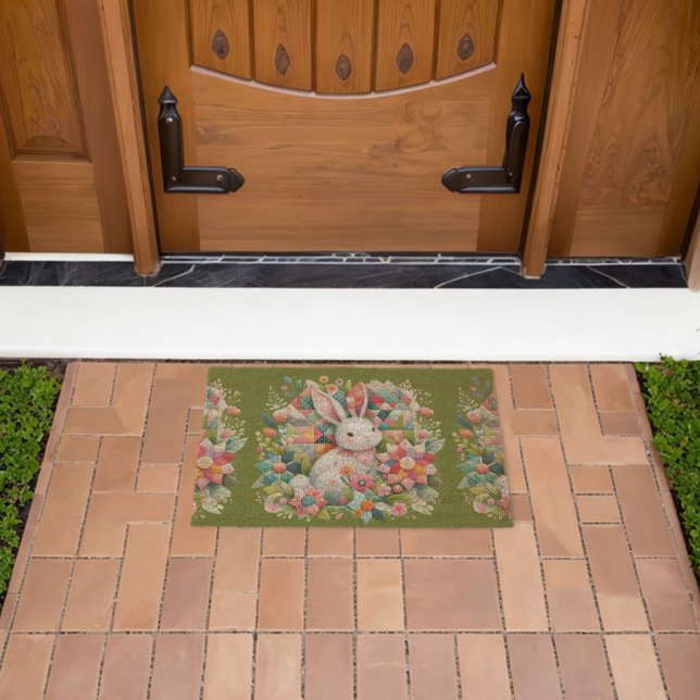 Bunny with Quilt and Flowers Fiber Doormat (Insitu (Outdoor))