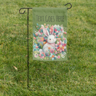Bunny with Quilt and Flowers Garden Flag
