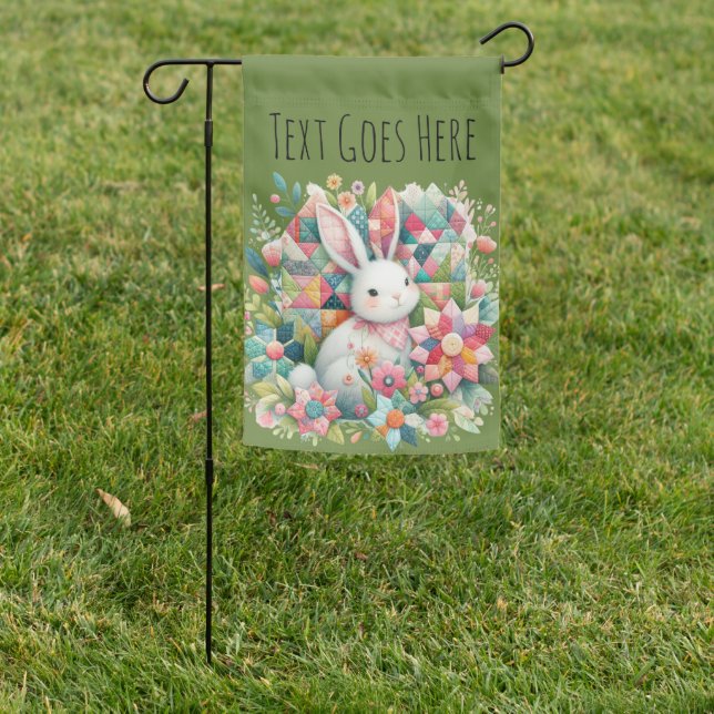 Bunny with Quilt and Flowers Garden Flag (In SItu)