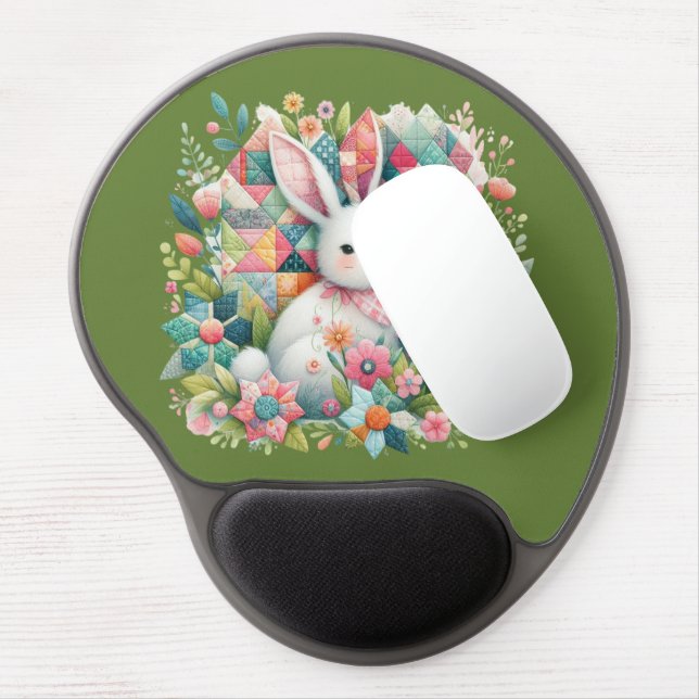 Bunny with Quilt and Flowers Gel Mouse Pad (Left Side)
