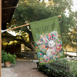 Bunny with Quilt and Flowers House Flag