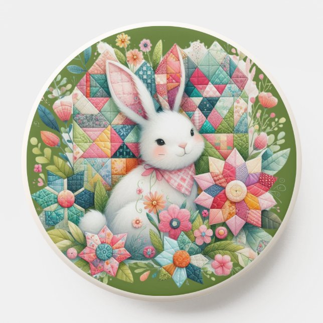 Bunny with Quilt and Flowers PopSocket (Popsocket)