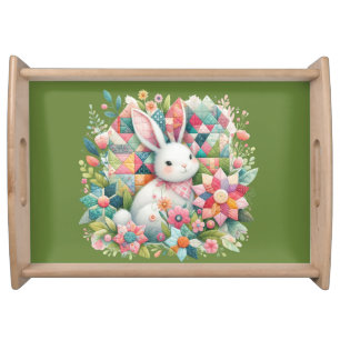 Bunny with Quilt and Flowers Serving Tray