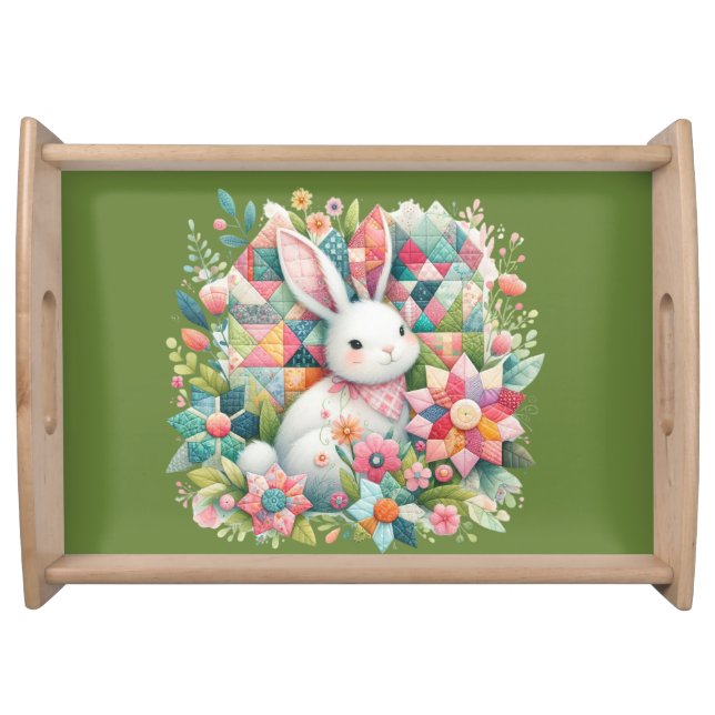Bunny with Quilt and Flowers Serving Tray (Front)