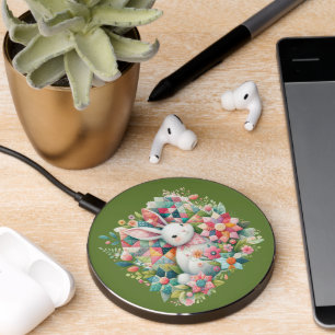Bunny with Quilt and Flowers Wireless Charger