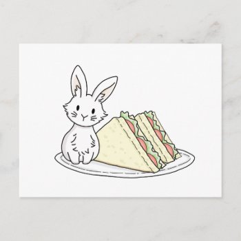 Bunny With Sandwiches Postcard by bunnieswithstuff at Zazzle