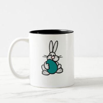 Bunny With Teal Green Egg Two-tone Coffee Mug by ColorStock at Zazzle