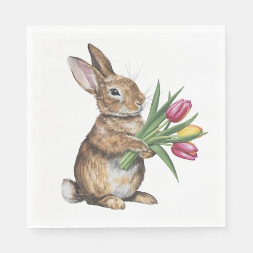 Bunny With Tulip Bouquet Napkins