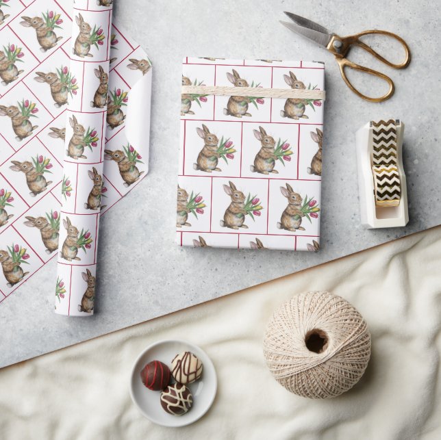 Bunny With Tulip Bouquet Wrapping Paper (Crafts)