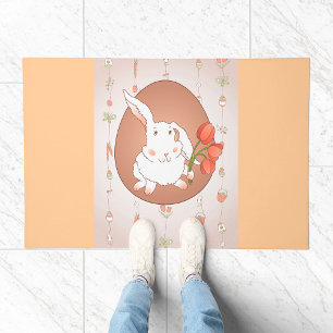 Bunny with Tulips Spring Holiday Rabbit Doormat