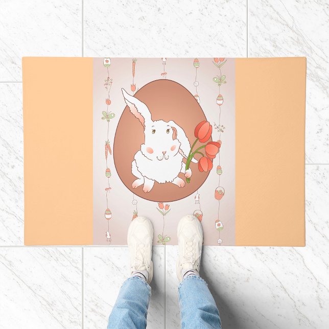 Bunny with Tulips Spring Holiday Rabbit Doormat (Creator Uploaded)