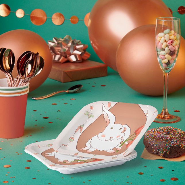 Bunny with Tulips Spring Holiday Rabbit Paper Plates (Creator Uploaded)