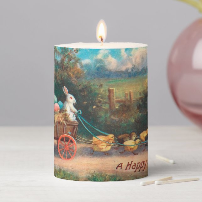 Bunny With Wagon Pillar Candle (In Situ)