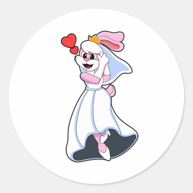 Bunny with Wedding dress & Crown Classic Round Sticker (Front)