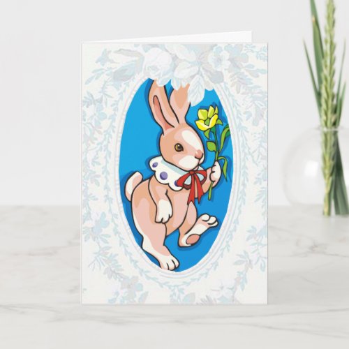 Bunny With Yellow Flower Easter Card