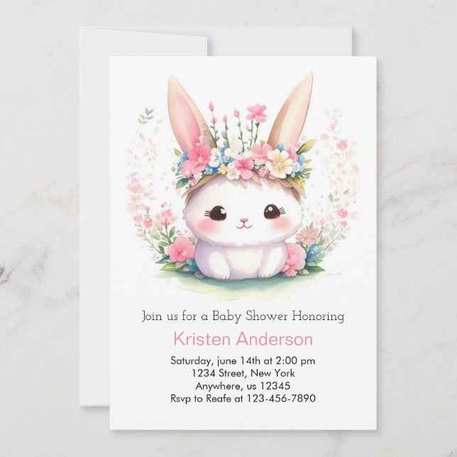 Bunny Wonderland Watercolor Girl Baby Shower Invitation (Front)