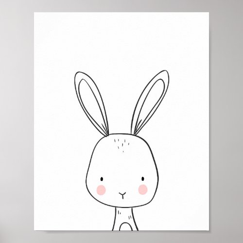 Bunny Woodland Animal Nursery art Black and white Poster