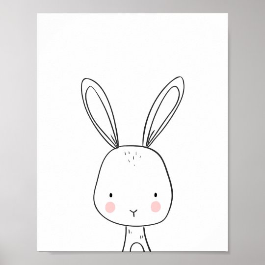 Bunny Woodland Animal Nursery Art Black And White Poster Bunny Woodland Animal Nursery Art Black And White Poster