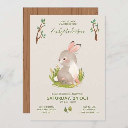 Bunny  Woodland Forest Animal Rustic Baby Shower Invitation