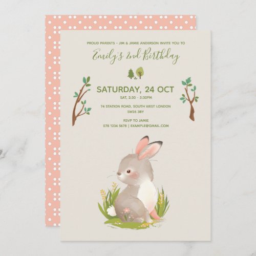 Bunny  Woodland Forest Animal Rustic Birthday Invitation