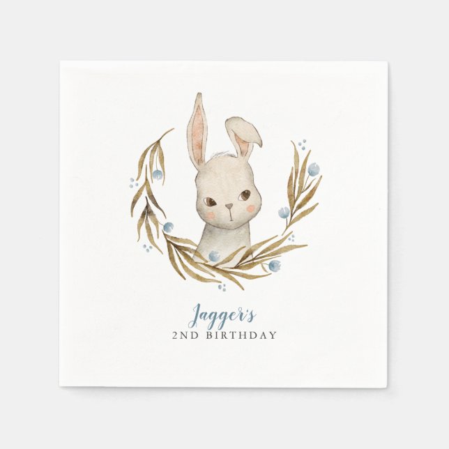 Bunny Woodland Theme Boy Birthday Party Napkins (Front)