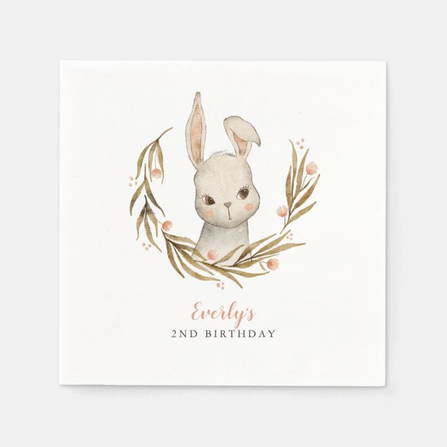 Bunny Woodland Theme Girl Birthday Party Napkins (Front)