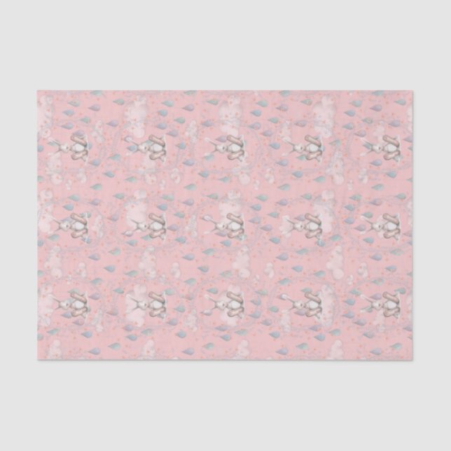 Bunny Wreath Clouds & Raindrops - Pink Tissue Paper (Front)