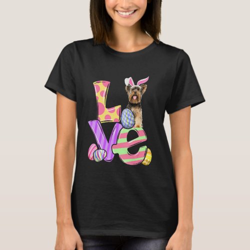 Bunny Yorkshire Terrier Dog Happy Easter Eggs T_Shirt