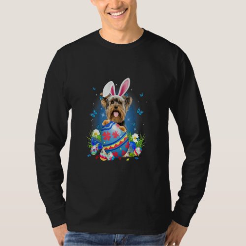 Bunny Yorkshire Terrier With Egg Basket Easter Flo T_Shirt