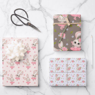 Bunnys and SwansWrapping Paper Flat Sheet Set of 3