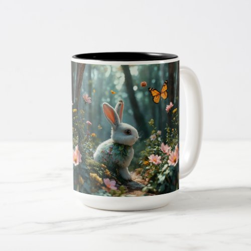 Bunnys Blooming Haven A Floral Forest Adventure Two_Tone Coffee Mug