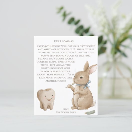 Bunny's boy First Tooth Fairy Letter (Standing Front)