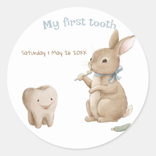 Bunnys boy First Tooth Party Classic Round Sticker