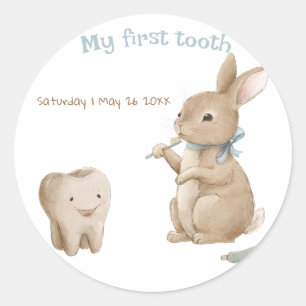 Bunny's boy First Tooth Party Classic Round Sticker