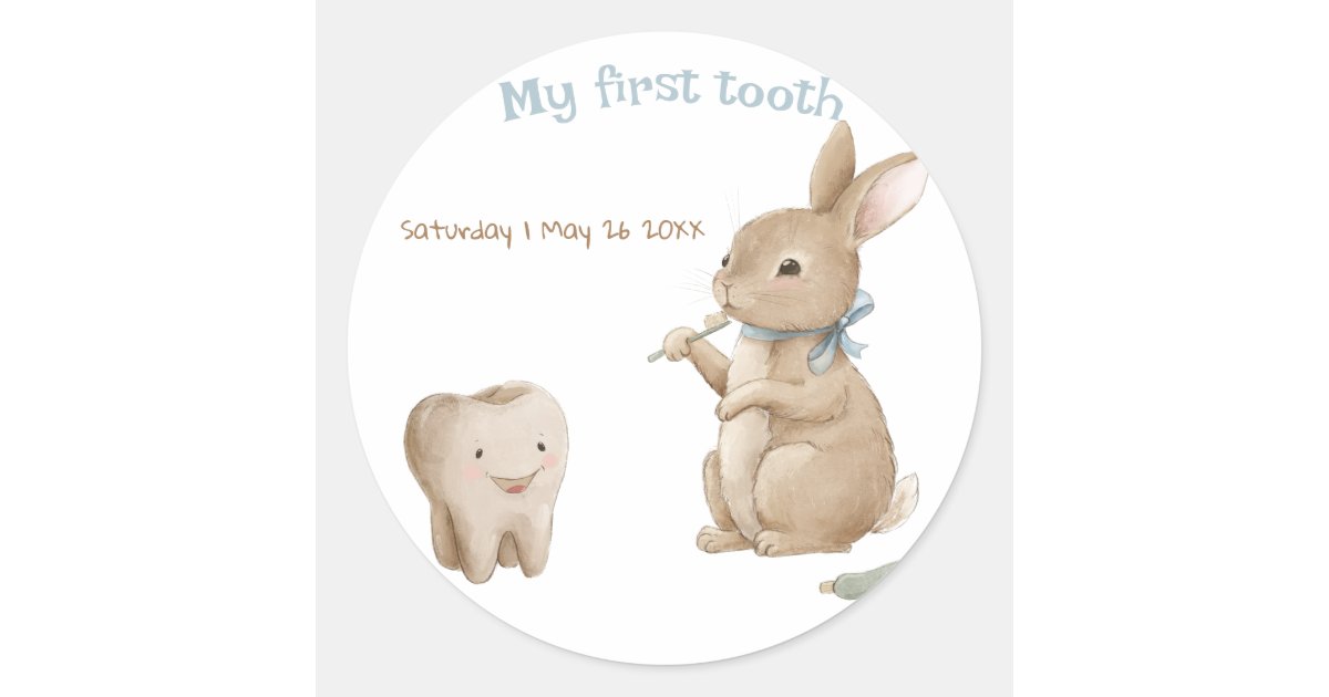 Bunny's boy First Tooth Party Classic Round Sticker | Zazzle