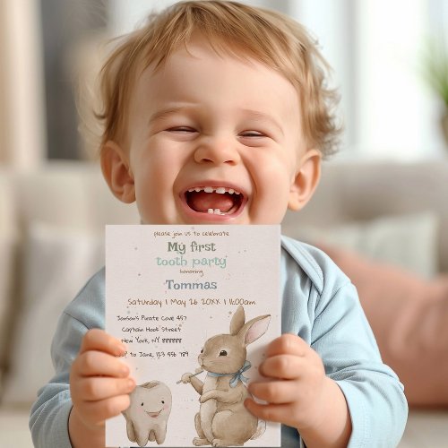 Bunnys boy First Tooth Party Invitation
