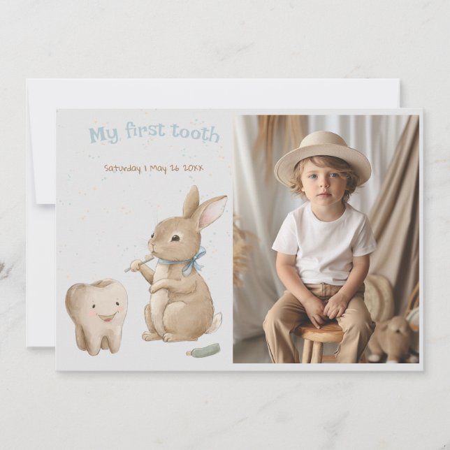 Bunny's boy First Tooth Party Photo Card (Front)